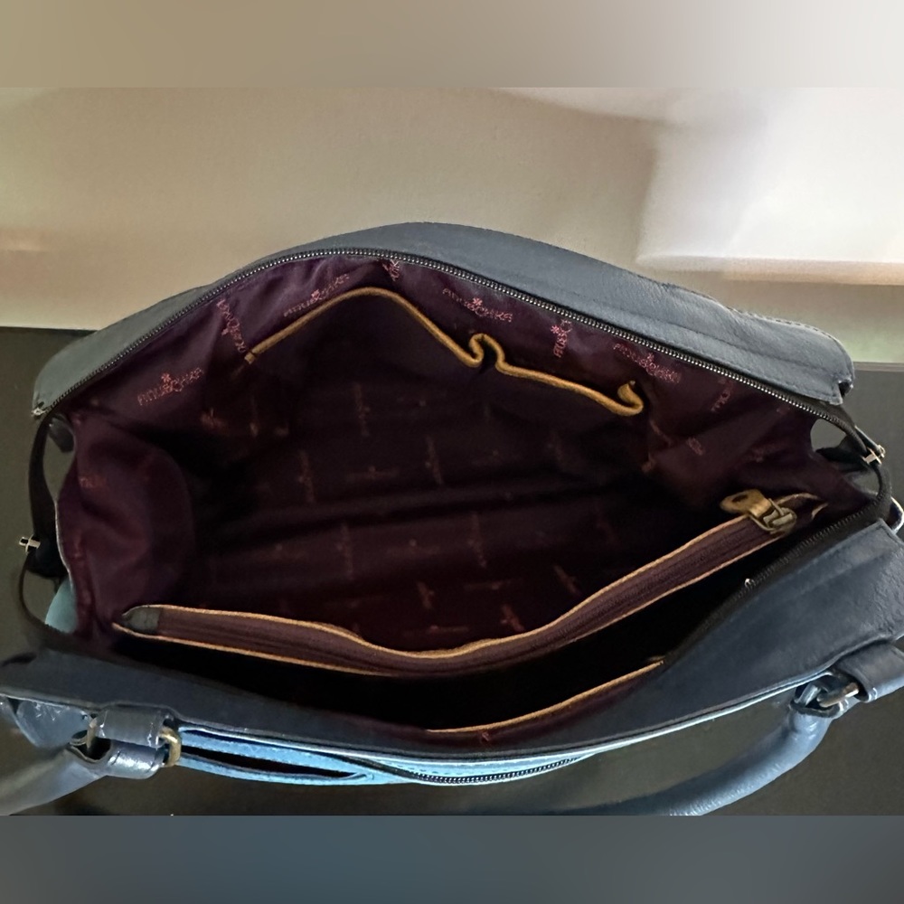 Anuschka Hand Painted Leather Teal Floral Tote Shoulder Handbag Purse - Picture 13 of 16